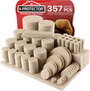 357 pcs Beige Felt Furniture Pads X-Protector! Huge Quantity of Furniture Pads for Hardwood Floors with Many Big Sizes – Your Ideal Wood Floor Protectors...