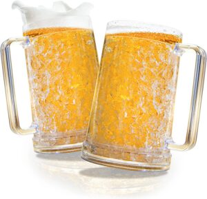 Set of 2 Frozen Beer Mugs For Freezer, Double Walled Beer Mugs With Handles, 16oz Clear Frozen Beer Mugs