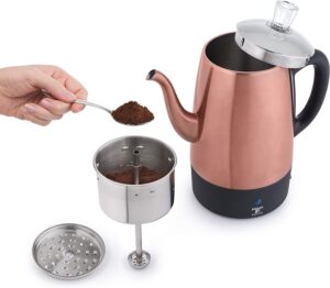 Moss & Stone Electric Coffee Percolator Copper Body with Stainless Steel Lids Coffee Maker | Percolator Electric Pot - 10 Cups, Copper Camping Coffee Pot