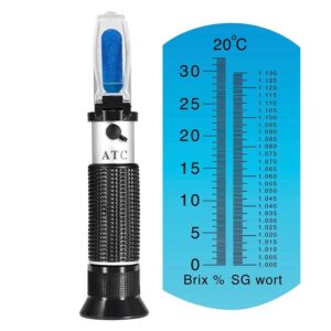 Abuycs Brix Refractometer with ATC for Beer Wort Wine Fruit Sugar Homebrew Meter Dual Scale Brix 0-32% & Specific Gravity 1.000-1.130 Replace Homebrew...