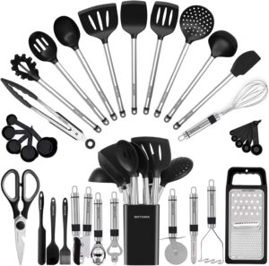 Kitchen Utensil Set-Silicone Cooking Utensils-33 Kitchen Gadgets & Spoons for Nonstick Cookware-Silicone and Stainless Steel Spatula Set-Best Kitchen...