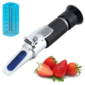 AUTOUTLET Brix Refractometer with ATC, Digital LCD Display Dual Scale Brix 0~32% & Wort Specific Gravity 1.000~1.130 for Beer Wine Fruit Juice Sugar...