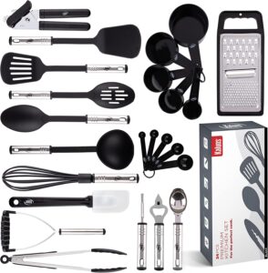 Kitchen Utensils Set Cooking Utensil Sets Kitchen Gadgets, Pots and Pans set Nonstick and Heat Resistant, 24 Pcs Nylon and Stainless Steel, Spatula Set,...