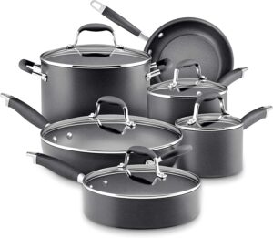 Anolon Advanced Hard Anodized Nonstick Cookware Pots and Pans Set, 11-Piece, Gray