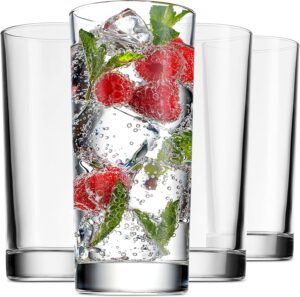 Godinger Highball Drinking Glasses, Italian Made Tall Glass Cups, Water Glasses, Cocktail Glasses - Made In Italy, 14oz, Set of 4