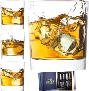 Amerigo Crystal Whiskey Glass Set of 4 in Luxury Gift Box - Heavy Base Old Fashioned Whiskey Glasses 12oz for Scotch - Whisky Gift for Men - Bourbon Glass...