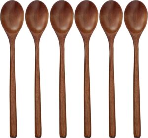 Wooden Spoons, 6 Pieces 9 Inch Wood Soup Spoons for Eating Mixing Stirring, Long Handle Spoon with Japanese Style Kitchen Utensil, ADLORYEA Eco Friendly