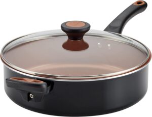 Farberware Glide Ceramic Nonstick Saute Pan / Frying Pan / Fry Pan with Lid and Helper Handle - 4 Quart, Black