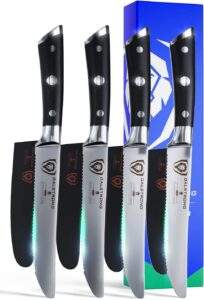 Dalstrong Steak Knives - Set of 4 - Serrated Blade - Gladiator Series Elite - Forged German High-Carbon Steel - w/Sheaths - NSF Certified