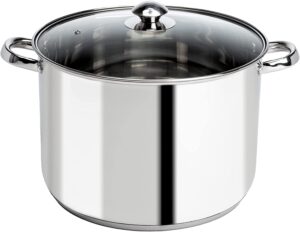 Ecolution Stainless Steel Stock Pot with Encapsulated Bottom Matching Tempered Glass Steam Vented Lids, Made Without PFOA, Dishwasher Safe, 12-Quart, Silver