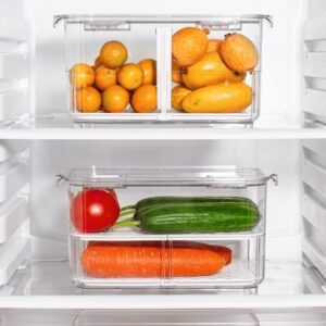 SANNO Produce Saver Fresh Keeper Vegetable Fruit Storage Containers, Refrigerator Fridge Stackable Bins with Lids and Vents, Stackable Salad Lettuce Keeper...