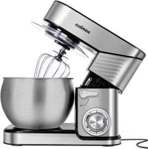 Stand Mixer, CUSIMAX 6.5QT Stainless Steel Mixer 6-Speeds Tilt-Head Dough Mixers for Baking with Dough Hook, Wire Whisk & Flat Beater, Splash Guard for Home Cooking kitchen Mixer, Silver