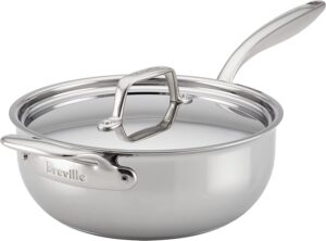Breville Thermal Pro Stainless Steel Sauce Pan/ Saucepan/Saucier with Lid and Helper Handle, 4 Quart, Silver,32069