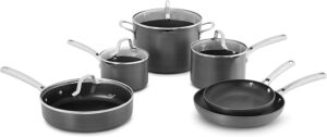 Calphalon 10-Piece Pots and Pans Set, Nonstick Kitchen Cookware with Stay-Cool Stainless Steel Handles and Pour Spouts, Grey