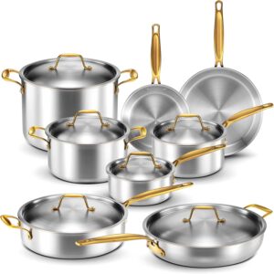 Legend 14 pc Copper Core Stainless Steel Pots & Pans Set | Pro Quality 5-Ply Clad Cookware | Professional Chef Grade Home Cooking, All Kitchen Induction...