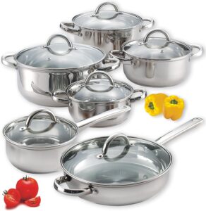 Cook N Home Basic Cookware Sets, 12-Piece, Stainless Steel Silver