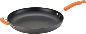 Rachael Ray Brights Hard Anodized Nonstick Frying Pan / Fry Pan / Hard Anodized Skillet with Helper Handle - 14 Inch, Gray