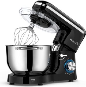 HOWORK Stand Mixer, 660W Electric Kitchen Food Mixer With 6.55 Quart Stainless Steel Bowl, 6-Speed Control Dough Mixer With Dough Hook, Whisk, Beater (6.55 QT, Black)