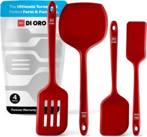 New DI ORO Seamless Series Moda 4-Piece Silicone Turner Spatula Set - 600°F Heat-Resistant Flexible Kitchen Spatulas for Nonstick Cookware - Flippers for Eggs & Pancakes - Utensils for Cooking (Red)