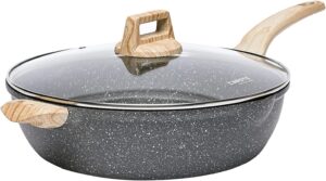 CAROTE 6 Qt Nonstick Deep Frying Pan with Lid,12.5 Inch Skillet Saute Pan PFOA Free Induction Cookware,Granite Frying Pan for Cooking(Classic Granite)