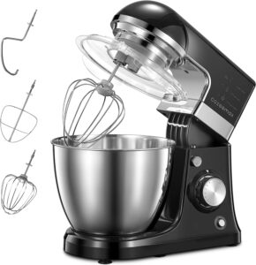Stand Mixer, Cozeemax 8 Speeds Electric Dough Mixer with 5Qaurt Stainless Steel Bowl and Splash Guard, Kitchen Mixer - Includes Beater, Dough Hook & Whisk