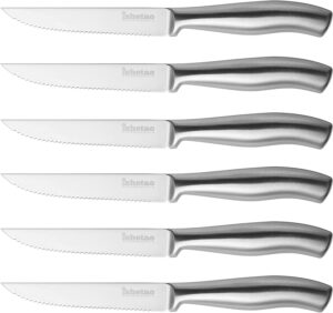 isheTao Steak Knives, Steak Knife Set of 6, 4.5 inches Steak Knife, Dishwasher Safe High Carbon Stainless Steel Steak Knife, Silver