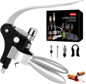 Wine Bottle Opener Corkscrew Set-[2020 Upgraded] Demenades Wine Opener Kit With Foil Cutter,Wine Stopper And Extra Spiral,Professional Grade-Silver