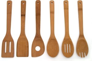 Lipper International 826 Bamboo Wood Kitchen Tools in Mesh Bag, 6-Piece Set