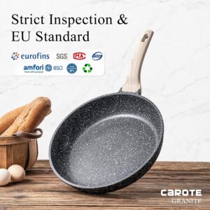 CAROTE Nonstick Frying Pan Skillet,10 Inch Non Stick Granite Fry Pan with Glass Lid, Egg Pan Omelet Pans, Stone Cookware Chef's Pan, PFOA Free (Classic Granite)