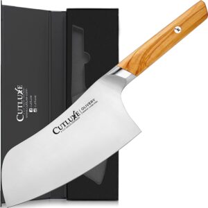 CUTLUXE Cleaver Knife - 7" Vegetable and Meat Butcher Knife - Olive Wood Handle – Full Tang – Olivery Series