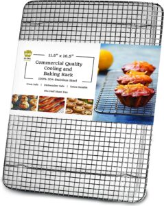 Ultra Cuisine Cooling Rack for Baking and Cooking - 100% Stainless Steel Wire Cooling Rack, Food-Safe, Dishwasher-Safe, Heavy Duty - 11.5" x 16.5" - Tight-Wire Baking Rack fits Half Sheet Pans