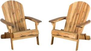 Christopher Knight Home Hanlee Folding Wood Adirondack Chairs, 2-Pcs Set, Natural Stained