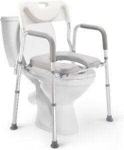 Auitoa 4-in-1 Raised Toilet Seat with Handles and Back, Medical Bedside Commode Chair, Adjustable Toilet Safety Frame, Shower Chair for Seniors, Elderly, Handicap, Pregnant，Collapsible Basin Included