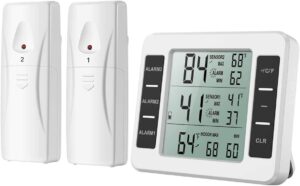 (New Version) AMIR Refrigerator Thermometer, Wireless Indoor Outdoor Thermometer, Sensor Temperature Monitor with Audible Alarm Temperature Gauge for Freezer Kitchen Home (Battery not Included)