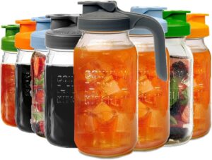 County Line Kitchen Glass Mason Jar Pitcher with Lid - Wide Mouth, 2 Quart (64 oz / 1.9 Liter) - Heavy Duty, Leak Proof - Sun & Iced Tea, Cold Brew Coffee, Breast Milk Storage, Flavored Water & More