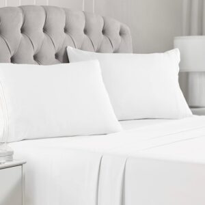Mellanni King Size Sheets - 4 Piece Iconic Collection Bedding Sheets & Pillowcases - Hotel Luxury, Extra Soft, Cooling Bed Sheets - Deep Pocket up to 16" - Wrinkle, Fade, Stain Resistant (King, White)