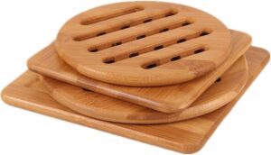 Natural Bamboo Trivet Mat Set, Kitchen Wood Hot Pads Trivet, Heat Resistant Pads for Hot Dishes/Pot/Bowl/Teapot/Hot Pot Holders, Anti-Hot Non-Slip Durable,Square and Round (Pack of 4), by MUWENTY