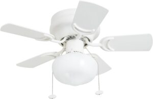 Prominence Home Hero, 28 Inch Traditional Flush Mount Indoor LED Ceiling Fan with Light, Pull Chain, Dual Finish Blades, Reversible Motor - 41530-01 (White)