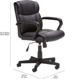 Amazon Basics Padded Office Desk Chair with Armrests, Adjustable Height/Tilt, 360-Degree Swivel, 275Lb Capacity, 24.2"D x 24"W x 34.8"H, Black