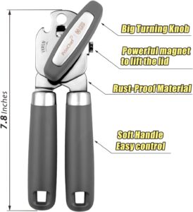 SPIDER GRIP Can Opener, No-Trouble-Lid-Lift Manual Handheld Can Opener with Magnet, Smooth Edge Safe Cut for Beer/Tin/Bottle, Big Turning Knob Anti-Slip Handle Good for Seniors with Arthritis