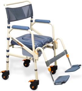 SolutionBased 100% Aluminum Folding Travel Shower Chair | No Tools Required | Optional Bag not Included | Use as Commode or Wheelchair | Flip Footrests & Removable | Perfect for Travel Use