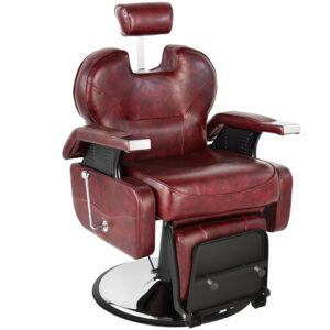 Artist hand Barber Chair Hydraulic Reclining Barber Chairs Heavy Duty Salon Chair for Hair Stylist Tattoo Chair Salon Equipment (Red)