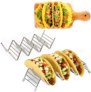 LifeEase Taco Holder, taco holder stand,Stainless Steel Taco Rack, Good Holder Stand on Table, Hold 3 or 4 Hard or Soft Shell Taco, Safe for Baking as Truck Tray- Set of 2