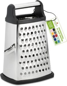 Professional Cheese Grater - Stainless Steel, XL Size, 4 Sides - Perfect Box Grater for Parmesan Cheese, Vegetables, Ginger - Dishwasher Safe - Black