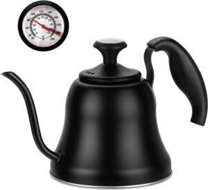 Chefbar Tea Kettle with Thermometer for Stove Top Gooseneck Kettle, Pour Over Coffee Kettle, Tea Pot Stovetop Teapot, Hot Water Heater Boiler for Camping, Home & Kitchen, Matte Black - 28oz