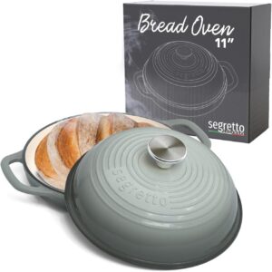 Enameled Cast Iron Bread Pan with Lid, 11” Grigio Scuro (Gray) Bread Oven Cast Iron Sourdough Baking Pan, Dutch Oven for Bread - Segretto Cookware