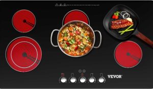 VEVOR Radiant Cooktop with Knob Control, Timer & Child Lock Included, 9 Power Levels with Boost Function Built in Electric Stove Top, 35 inch 5 Burners,...