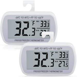 AEVETE 2 Pack Waterproof Digital Refrigerator Thermometer Large LCD, Freezer Room Thermometer with Magnetic Back, No Frills Easy to Read