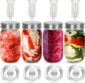 Fermentation Kit-4 Glass Fermentation Weights,4 Fermenting Lids,4 airlocks,4 Silicone Rings,5 Silicone Grommet for Wide Mouth Mason Jar for Sauerkraut,Vegetables and Other Fermented Food