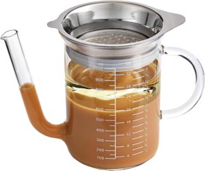 HIC Gravy Strainer and Fat Separator, Heat-Safe Borosilicate Glass with 18/8 Stainless Steel Fine-Mesh Filter and Pierced Strainer, 4-Cup (32-Ounce) Capacity